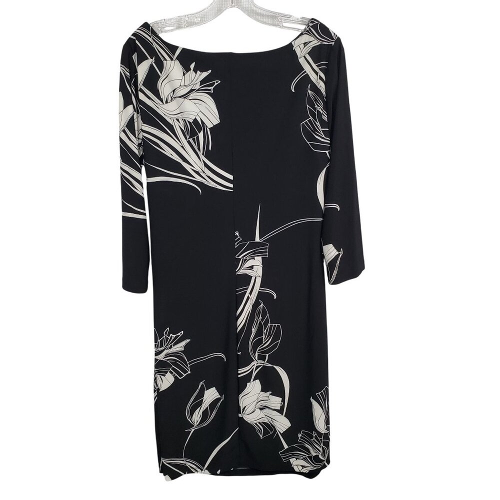 Anne Klein 16 Dress Floral Side Ruched Sheath Stretch Jersey Knee Length Elegant - Picture 3 of 12